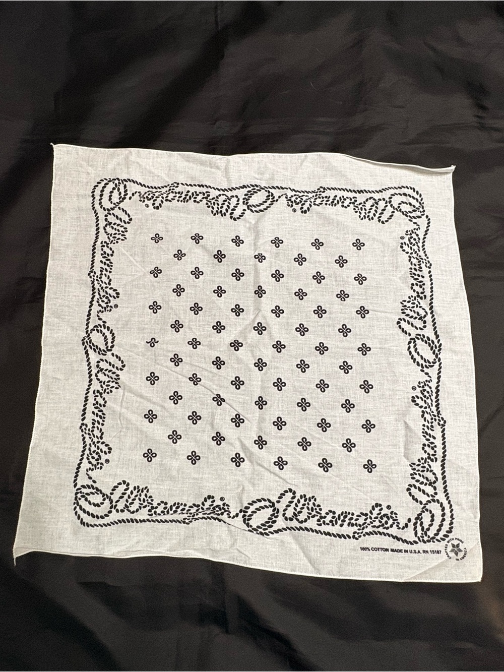 Vintage Wrangler Promo Bandana Black White Rope Border 100% Cotton Made USA - Picture 2 of 6
